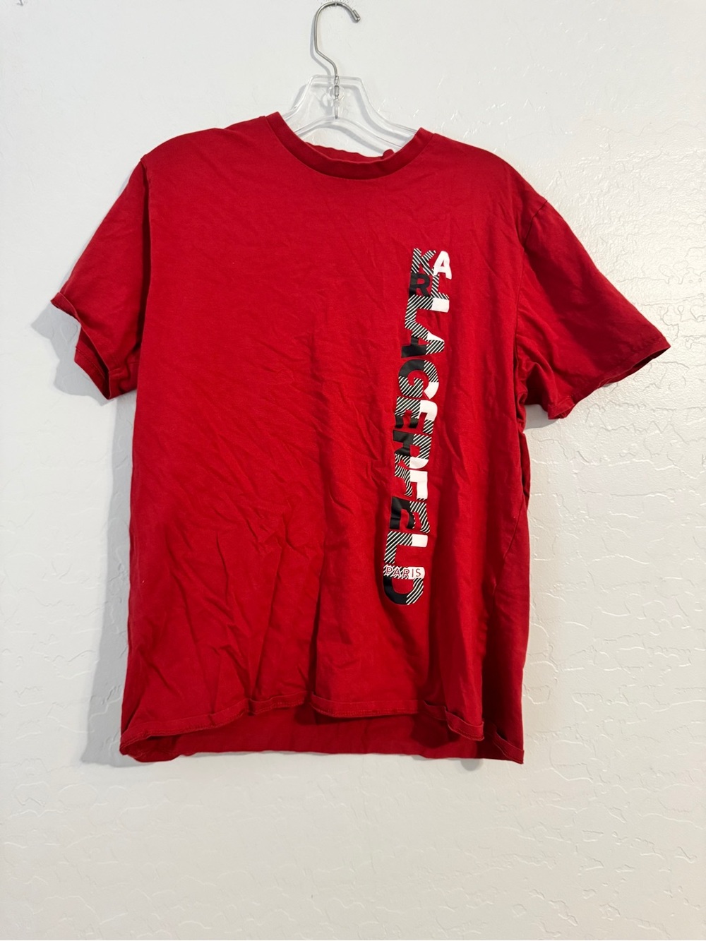 👕KARL LAGERFELD PARIS Red Graphic Logo Crew Neck Short Sleeve T-Shirt Men's M